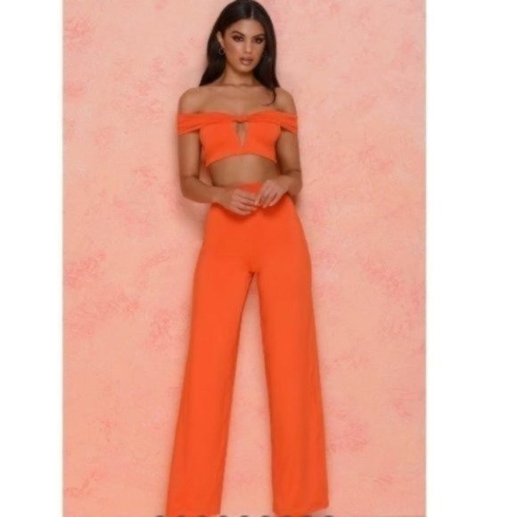 Oh Polly Tops - Oh Polly LOW KEY BARDOT CROP TOP IN ORANGE